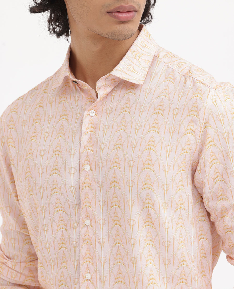 Rare Rabbit Men's Dalime Pastel Pink Viscose Geometric Print Regular Fit Full Sleeve Collared Shirt