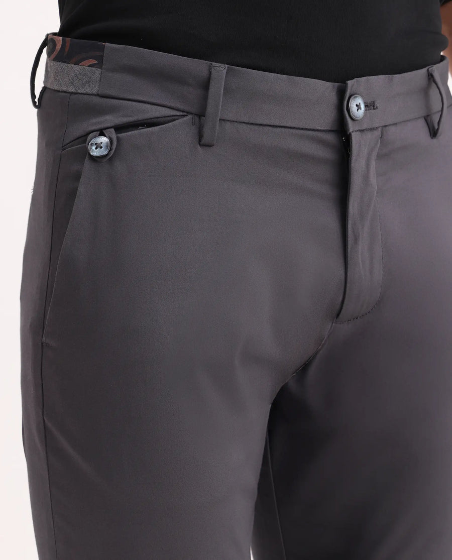 Rare Rabbit Men's Daron Grey Cotton Plain Regular Fit Trouser