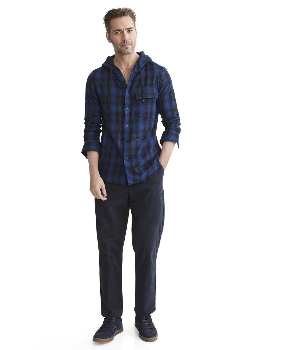 Rare Rabbit Men's Dartmouth Navy Cotton Checked Print Oversized Fit Full Sleeve Hooded Shirt