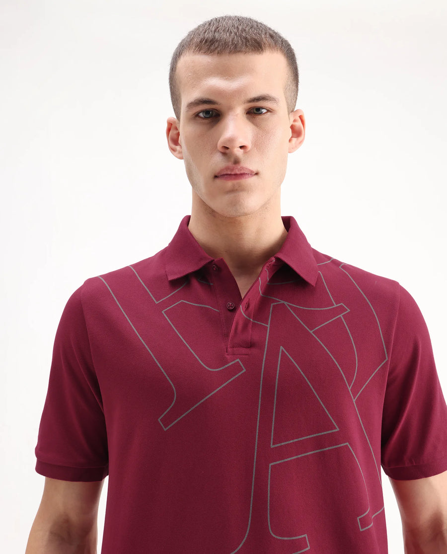 Rare Rabbit Men's Daryl Red Cotton Graphic Print Regular Fit Half Sleeve Polo