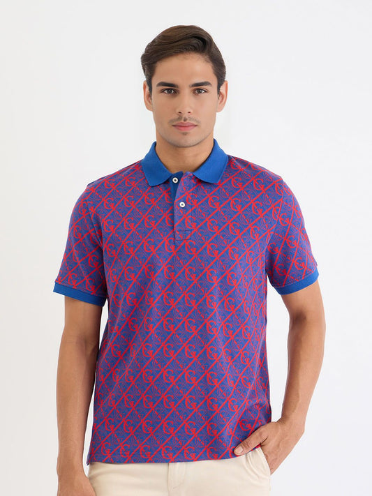 GANT Men Geometric Printed Polo Collar Cotton T-shirt