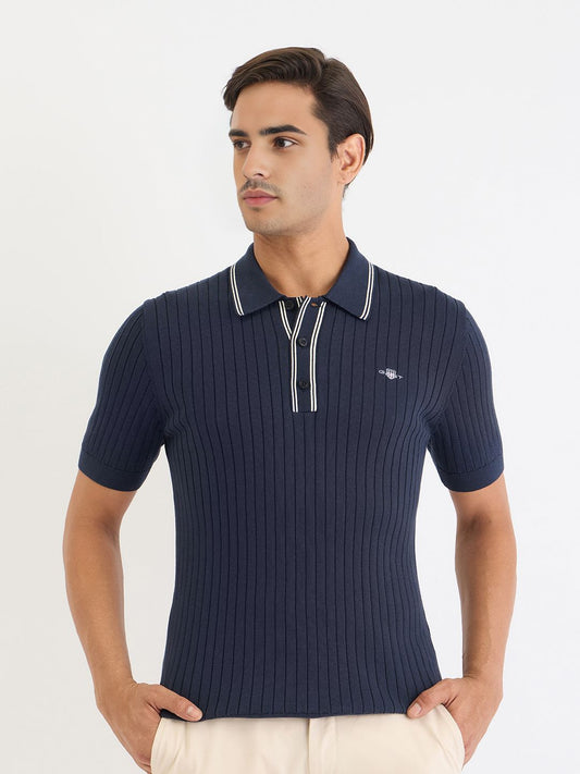 GANT Men Ribbed Polo Collar Short Sleeves Polo T-Shirt