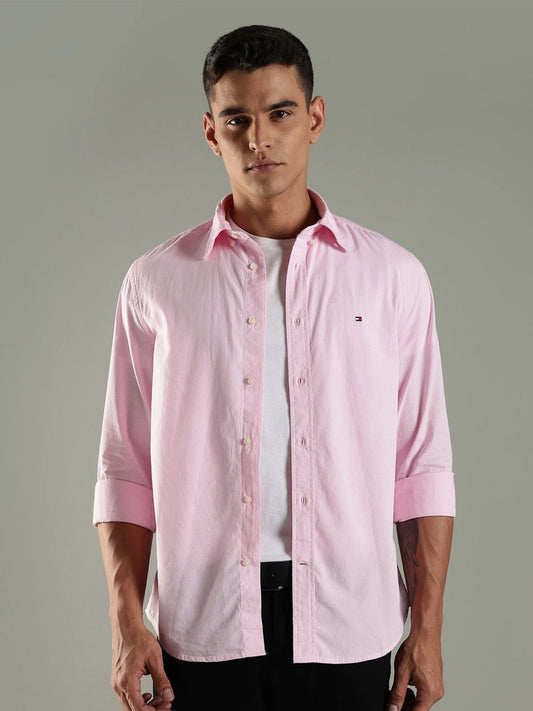 Tommy Hilfiger Men Textured Button-Down Collar Linen Casual Shirt