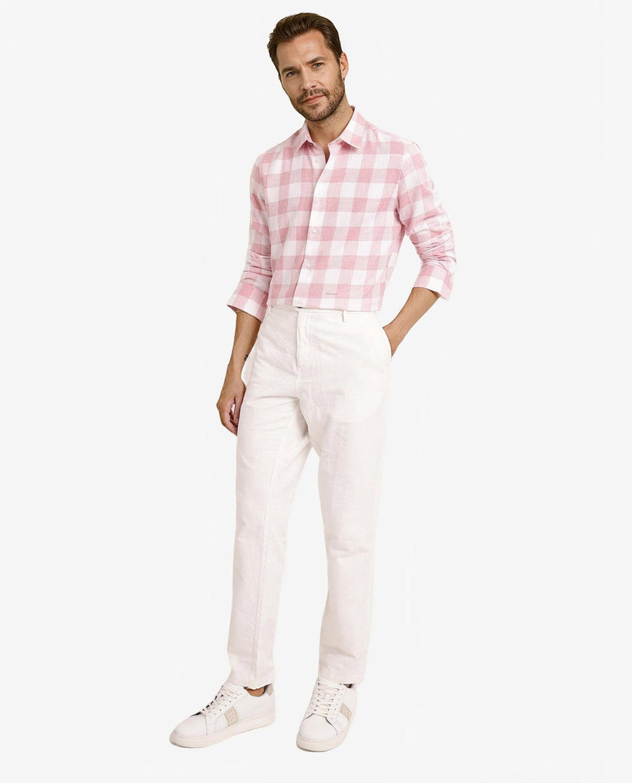 Rare Rabbit Men's Denmark Light Pink Cotton Blend Checked Print Regular Fit Full Sleeve Collared Shirt