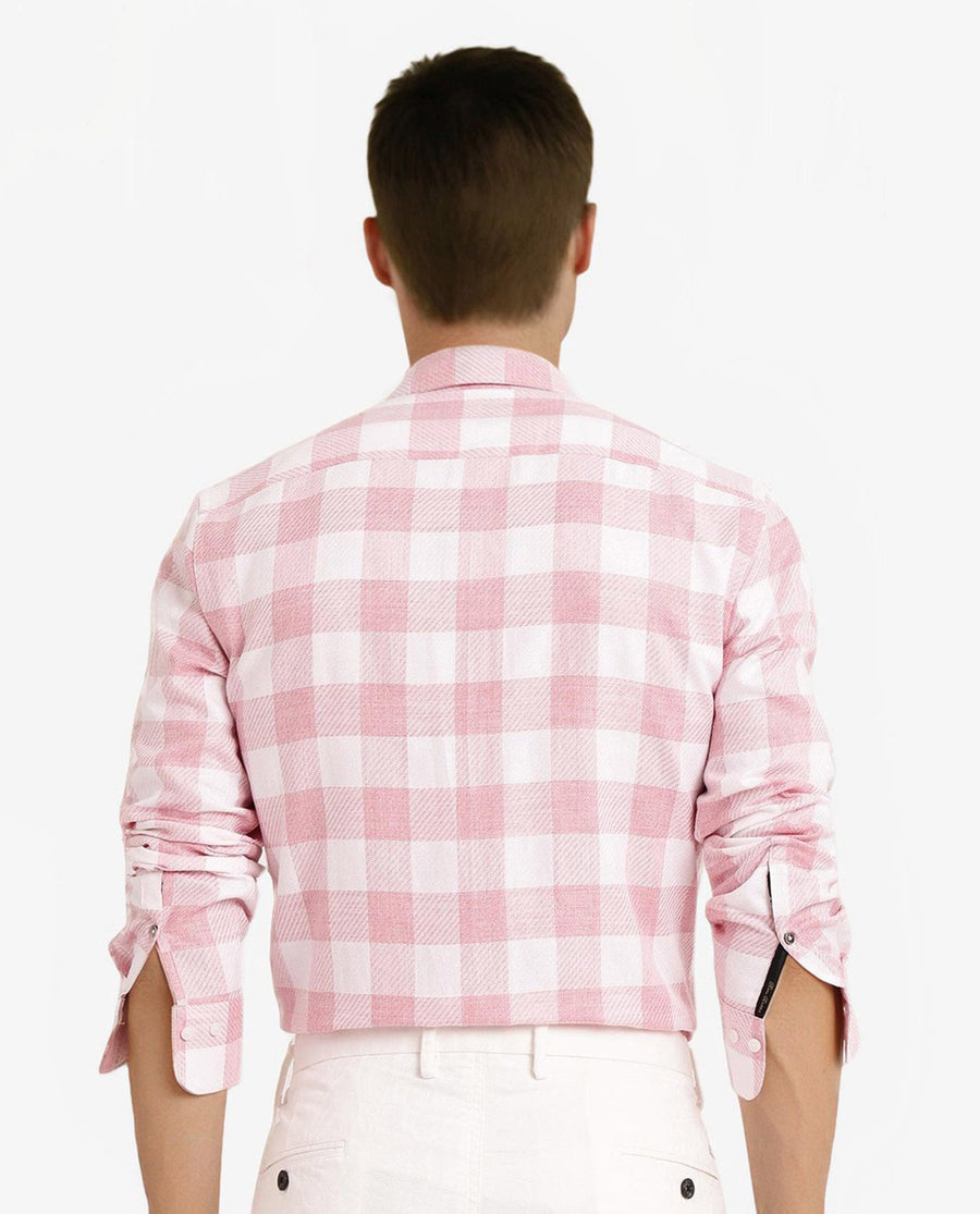 Rare Rabbit Men's Denmark Light Pink Cotton Blend Checked Print Regular Fit Full Sleeve Collared Shirt