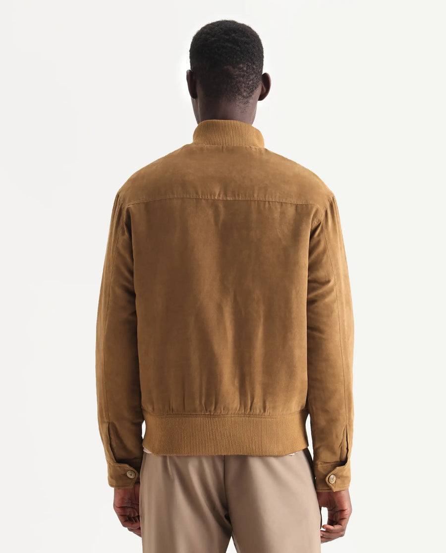 Rare Rabbit Men's Deue Brown Polyester Plain Regular Fit Full Sleeve Ribbed Collar Jacket