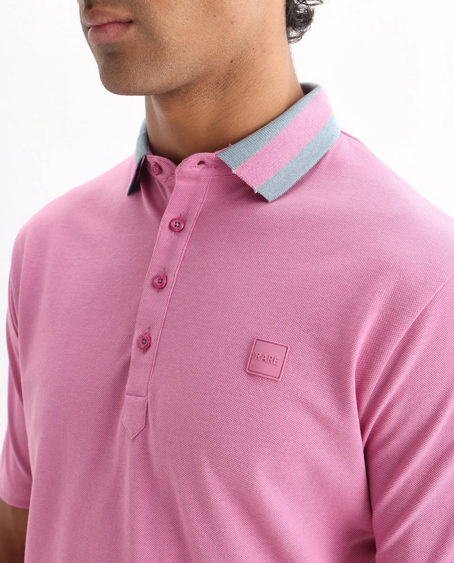 Rare Rabbit Men's Divide Light Purple Cotton Plain Regular Fit Half Sleeve Polo
