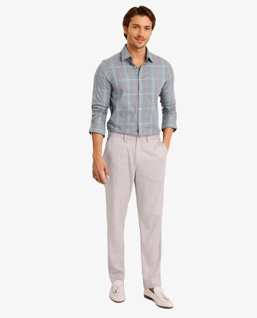 Rare Rabbit Men's Dofy Grey Cotton Checked Print Regular Fit Full Sleeve Collared Shirt