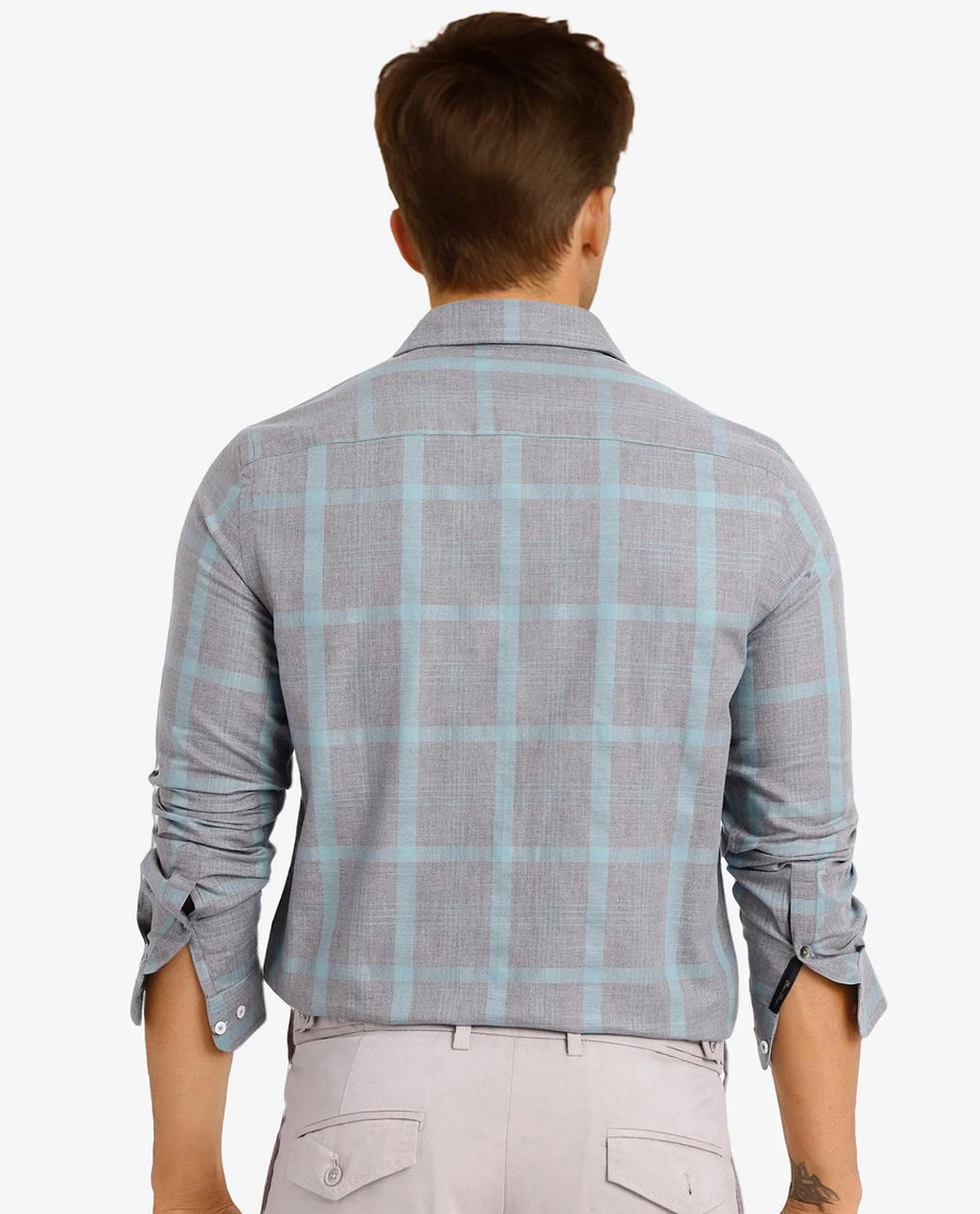 Rare Rabbit Men's Dofy Grey Cotton Checked Print Regular Fit Full Sleeve Collared Shirt
