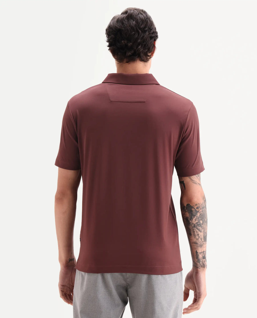 Rare Rabbit Men's Dort Dark Brown Nylon Blend Fabric Half Sleeve Spread Collar Plain Polo