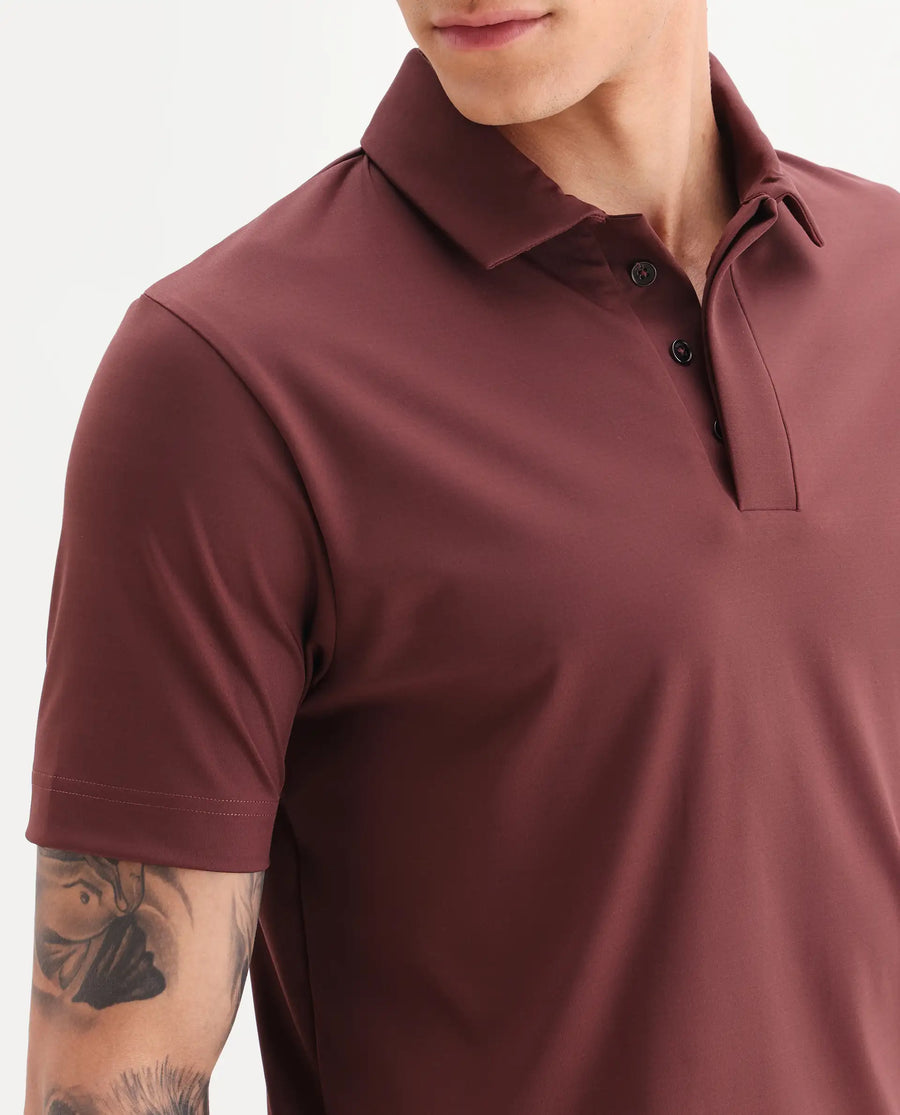 Rare Rabbit Men's Dort Dark Brown Nylon Blend Fabric Half Sleeve Spread Collar Plain Polo