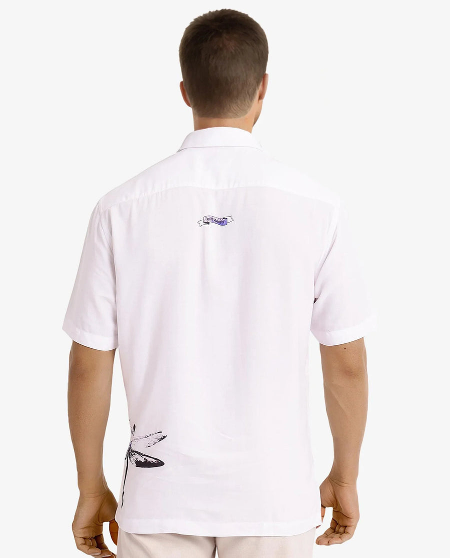 Rare Rabbit Men's Drago White Cotton Printed Boxy Fit Half Sleeve Collared Shirt