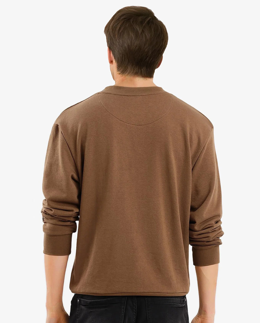 Rare Rabbit Men's Drewo Dusky Olive Cotton Graphic Print Regular Fit Full Sleeve Crew Neck Sweatshirt