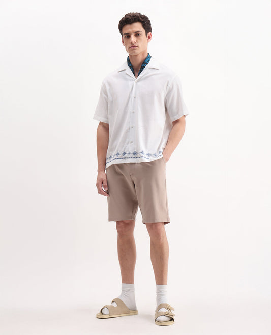 Rare Rabbit Men's Drivo Peach Polyester Blend Plain Regular Fit Shorts