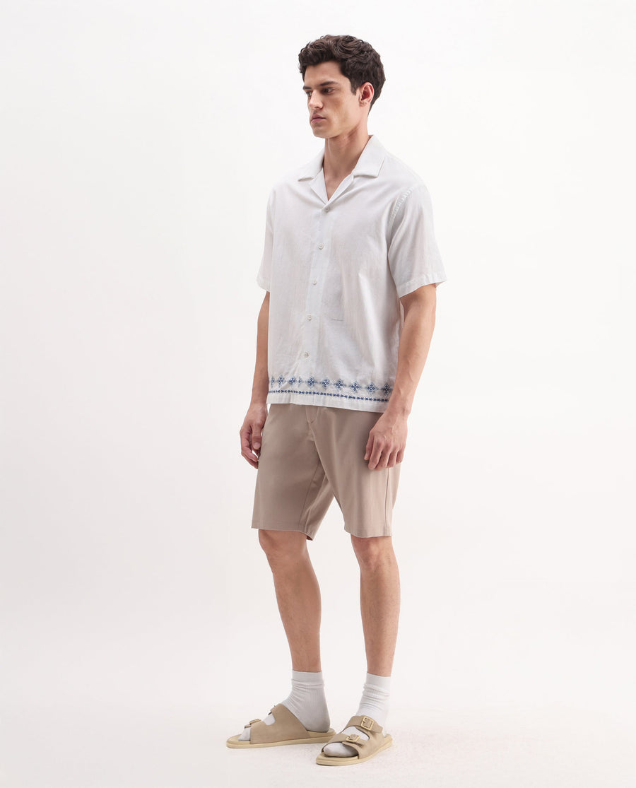Rare Rabbit Men's Drivo Peach Polyester Blend Plain Regular Fit Shorts
