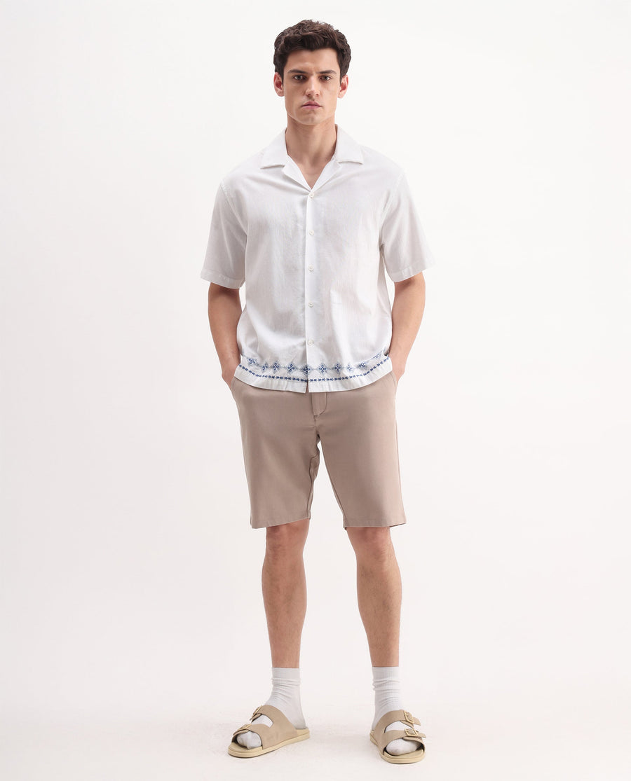 Rare Rabbit Men's Drivo Peach Polyester Blend Plain Regular Fit Shorts