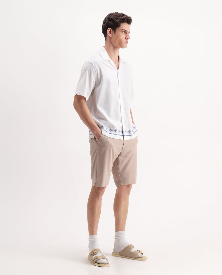Rare Rabbit Men's Drivo Peach Polyester Blend Plain Regular Fit Shorts