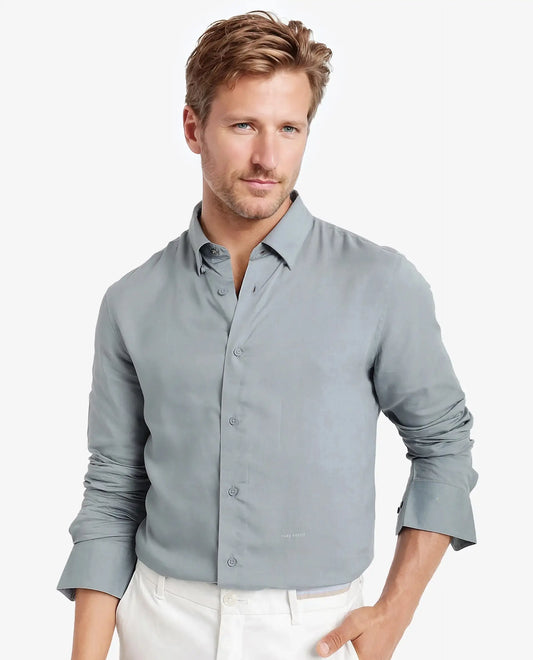Rare Rabbit Men's Dub Dusky Blue Cotton Plain Regular Fit Full Sleeve Collared Shirt