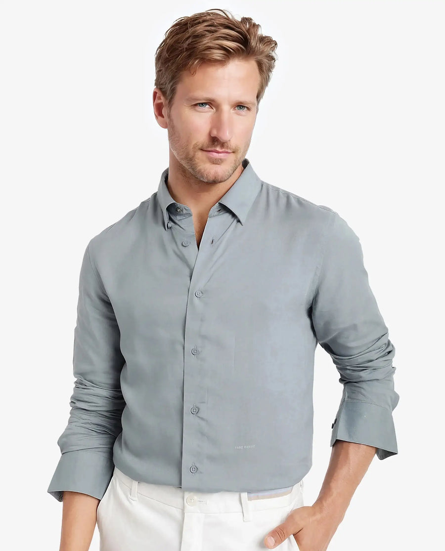 Rare Rabbit Men's Dub Dusky Blue Cotton Plain Regular Fit Full Sleeve Collared Shirt