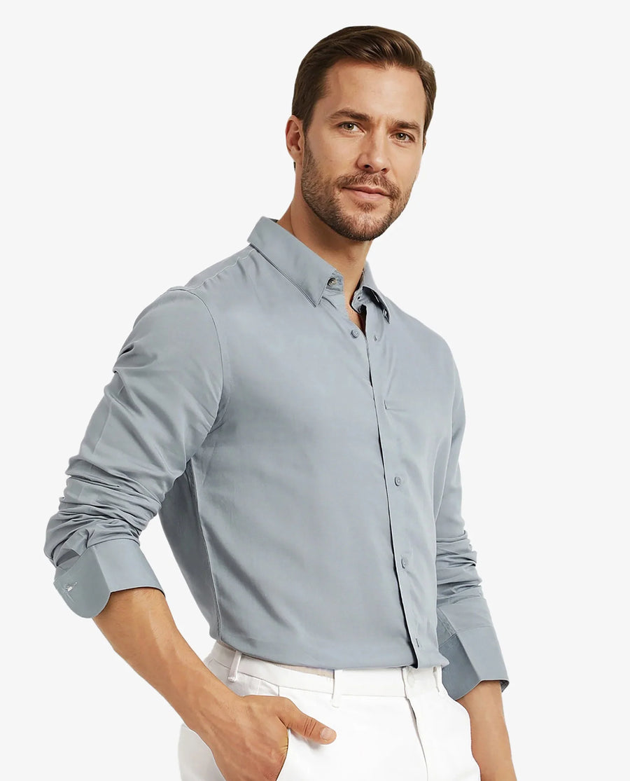 Rare Rabbit Men's Dub Dusky Blue Cotton Plain Regular Fit Full Sleeve Collared Shirt