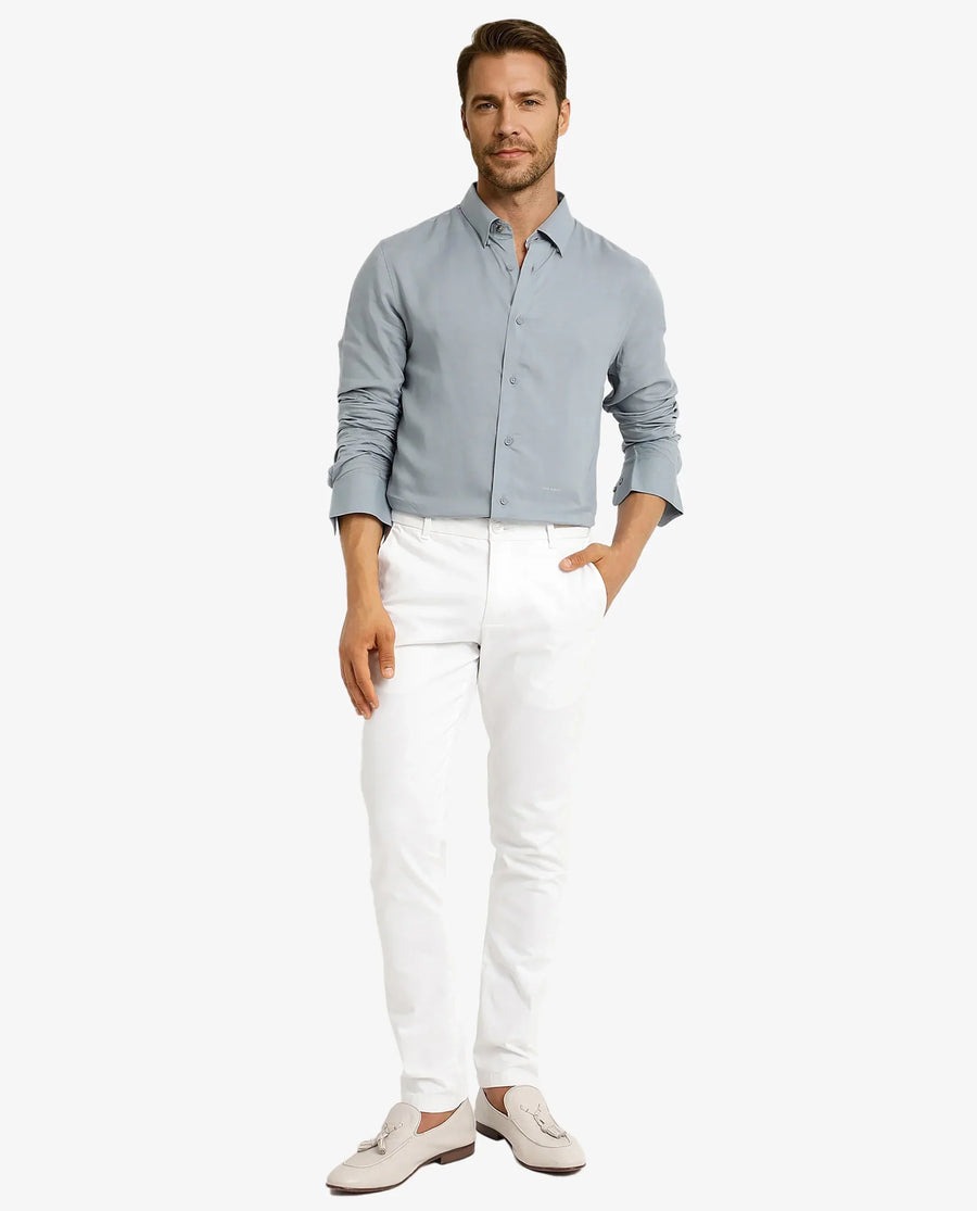 Rare Rabbit Men's Dub Dusky Blue Cotton Plain Regular Fit Full Sleeve Collared Shirt
