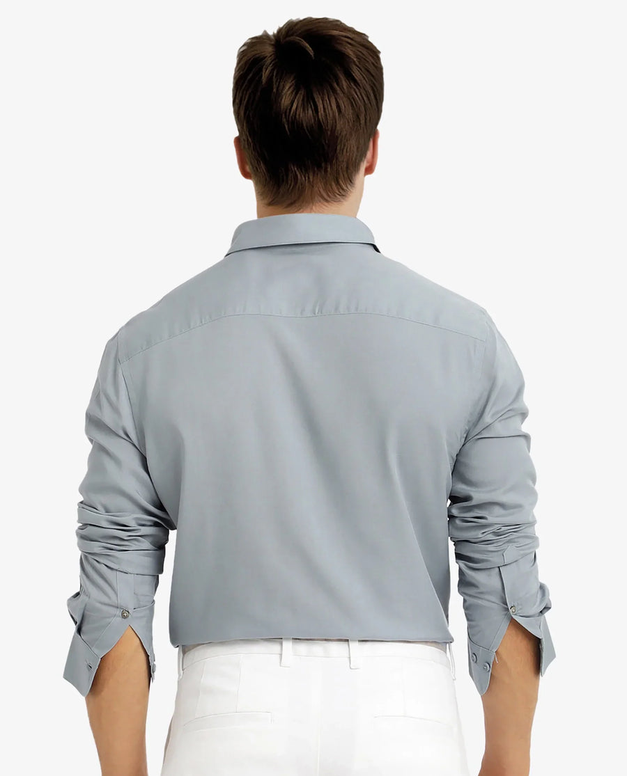 Rare Rabbit Men's Dub Dusky Blue Cotton Plain Regular Fit Full Sleeve Collared Shirt
