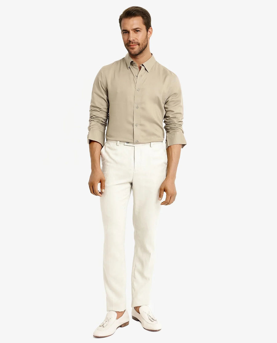 Rare Rabbit Men's Dub Dusky Olive Cotton Plain Regular Fit Full Sleeve Collared Shirt