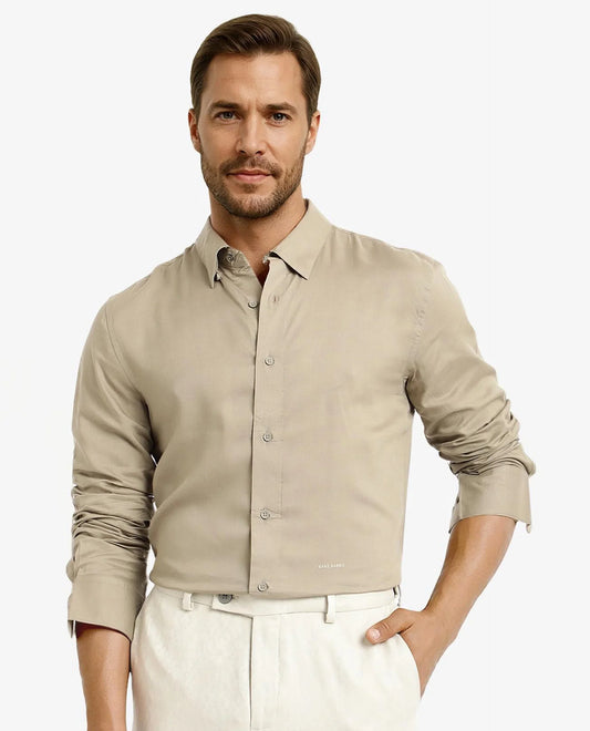 Rare Rabbit Men's Dub Dusky Olive Cotton Plain Regular Fit Full Sleeve Collared Shirt