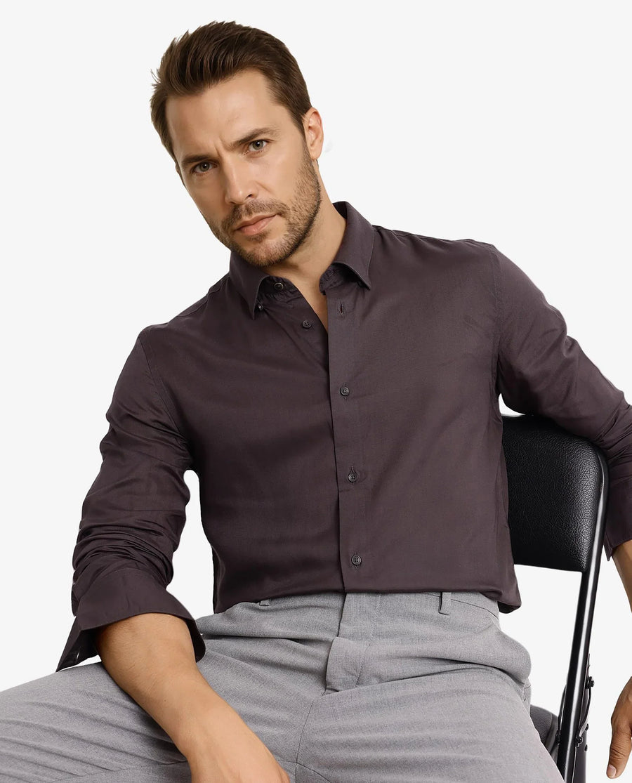 Rare Rabbit Men's Dub Grey Cotton Plain Regular Fit Full Sleeve Collared Shirt