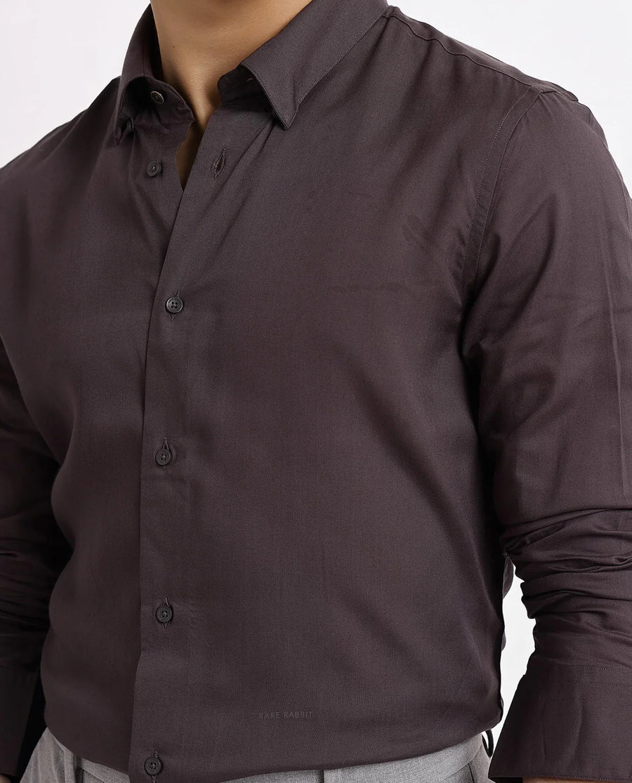 Rare Rabbit Men's Dub Grey Cotton Plain Regular Fit Full Sleeve Collared Shirt