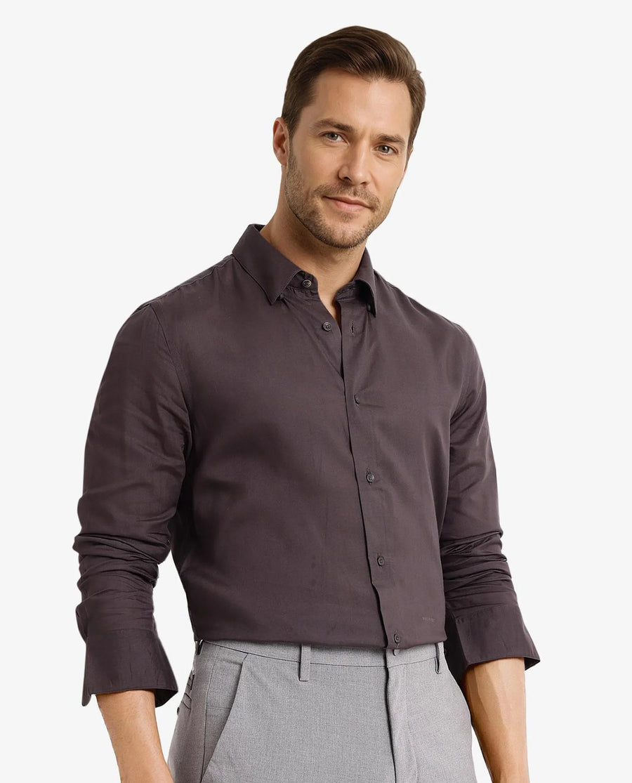 Rare Rabbit Men's Dub Grey Cotton Plain Regular Fit Full Sleeve Collared Shirt