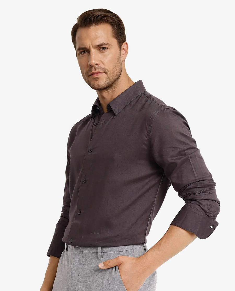 Rare Rabbit Men's Dub Grey Cotton Plain Regular Fit Full Sleeve Collared Shirt