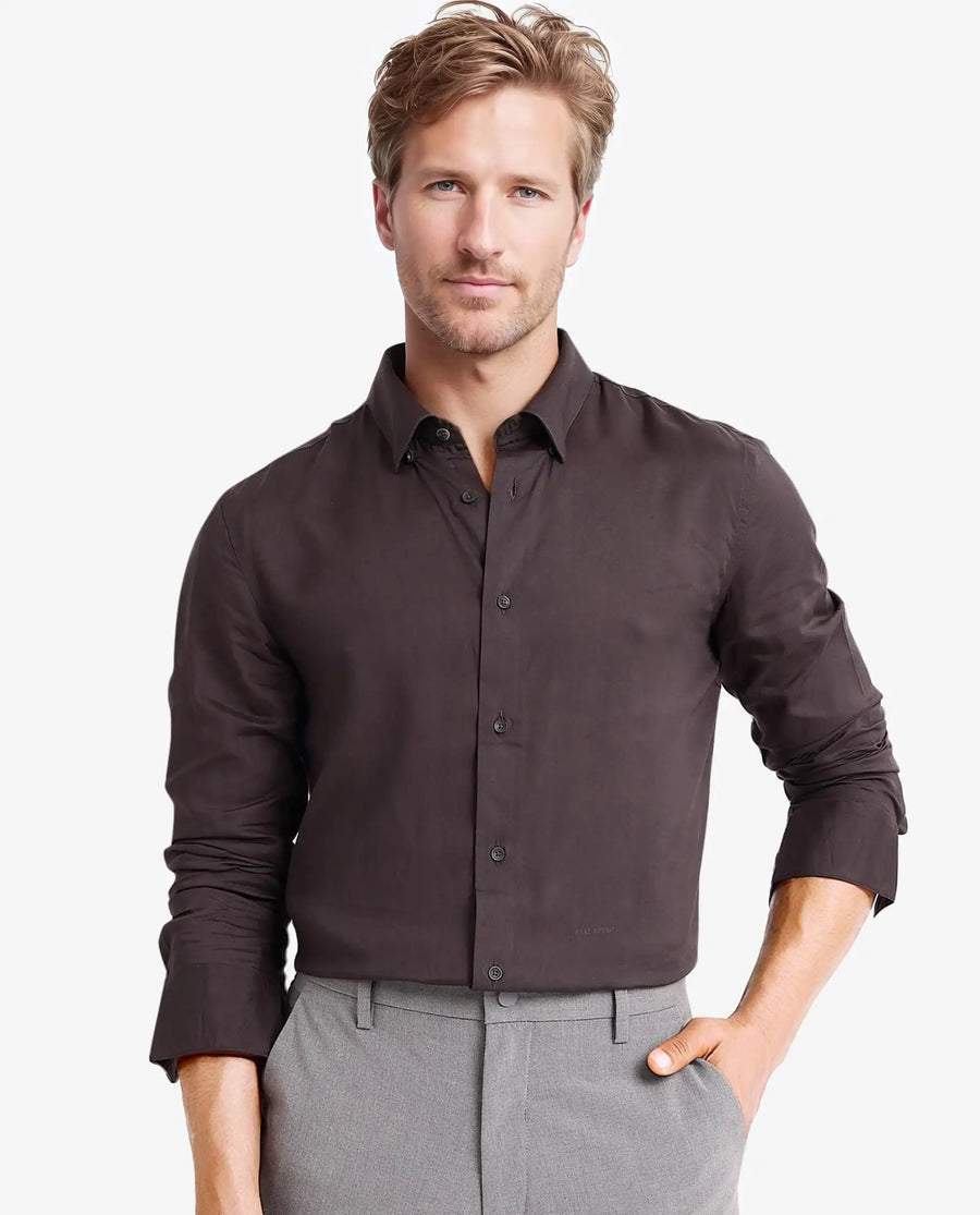 Rare Rabbit Men's Dub Grey Cotton Plain Regular Fit Full Sleeve Collared Shirt