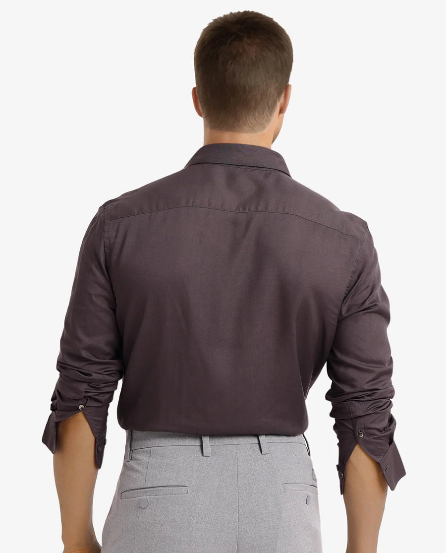 Rare Rabbit Men's Dub Grey Cotton Plain Regular Fit Full Sleeve Collared Shirt