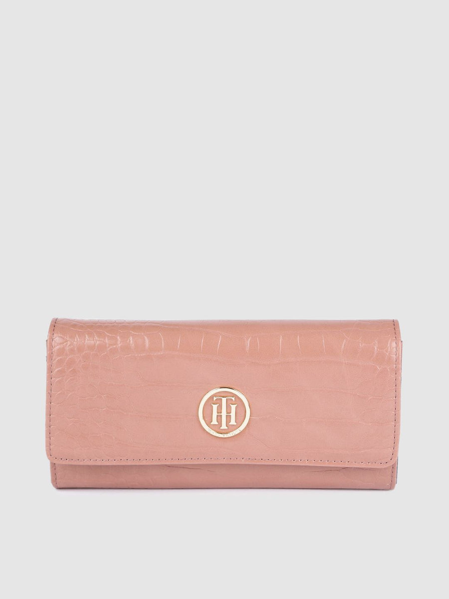 Tommy Hilfiger Women Salmon Pink Animal Textured PU Envelope Wallet