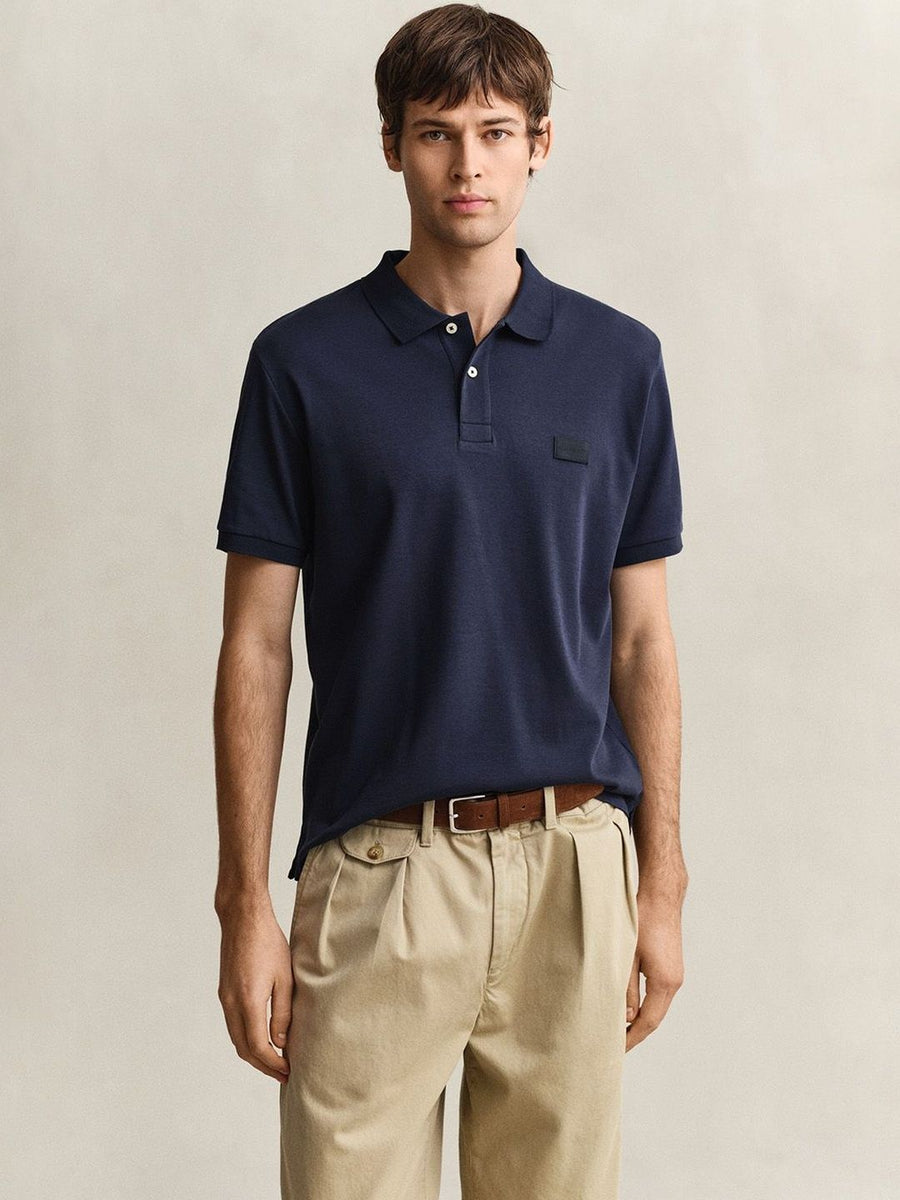 Gant Men Navy Blue Solid Regular Fit Pure Cotton Polo T-Shirt