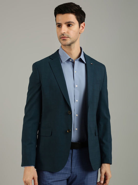 Tommy Hilfiger Men Checked Notched Lapel Single-Breasted Casual Blazer