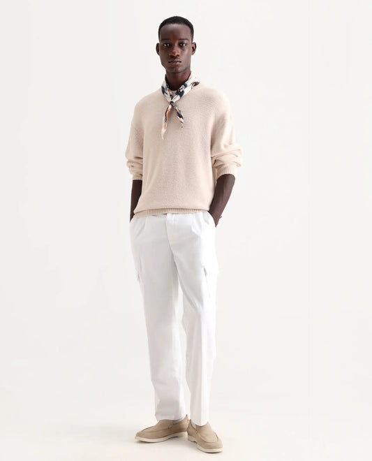 Rare Rabbit Men's Eber White Cotton Plain Regular Fit Trouser