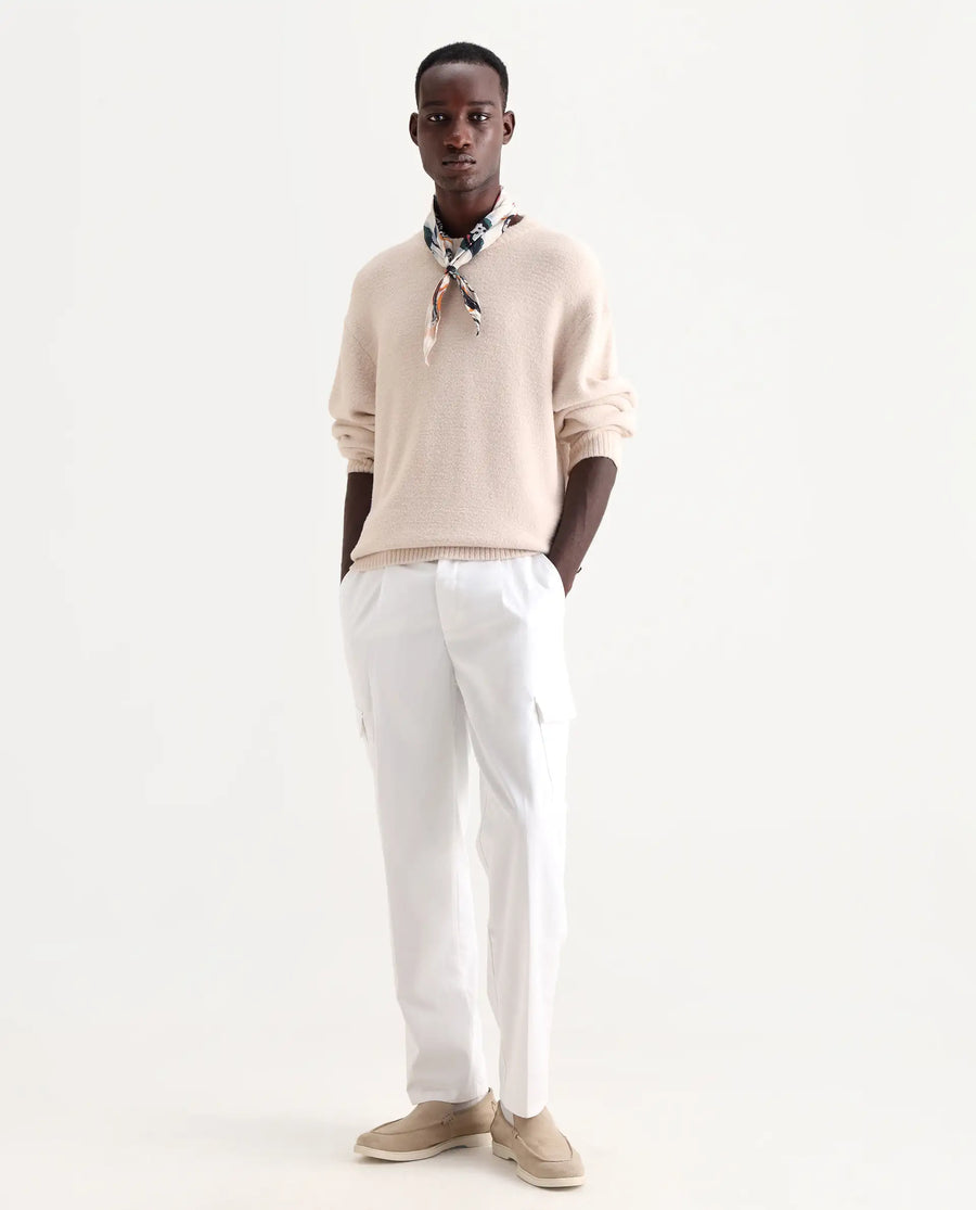 Rare Rabbit Men's Eber White Cotton Plain Regular Fit Trouser