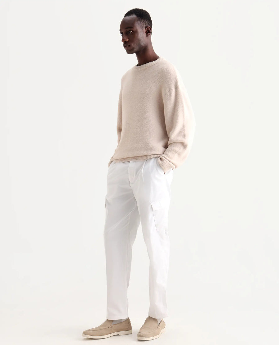 Rare Rabbit Men's Eber White Cotton Plain Regular Fit Trouser