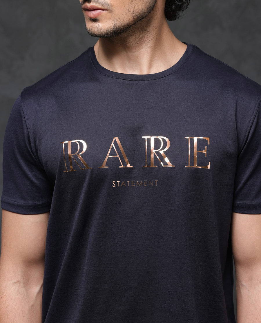 Rare Rabbit Men's Echon Navy Cotton Graphic Print Regular Fit Half Sleeve Crew Neck T-Shirt