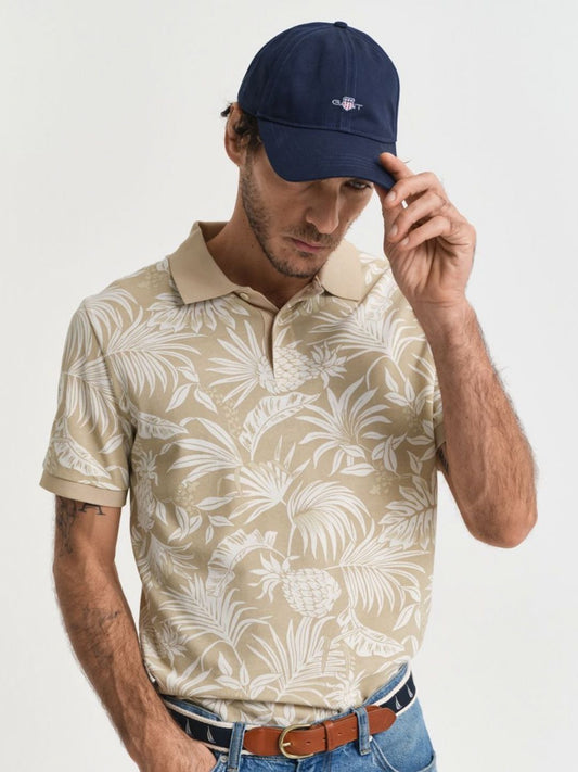 GANT Men Floral Printed Polo Collar Cotton T-shirt