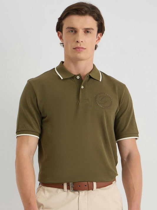 GANT Men Solid Tonal Crest Embroidered Polo Cotton T-shirt