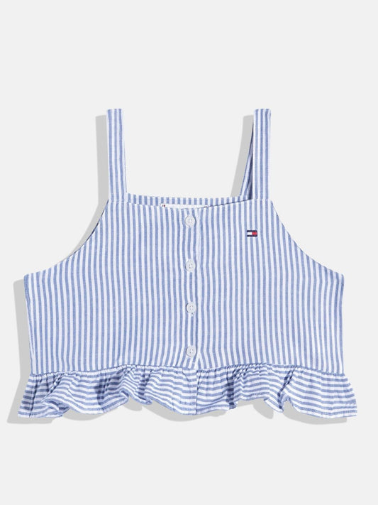 Tommy Hilfiger Girls Striped Top with Ruffle Detail