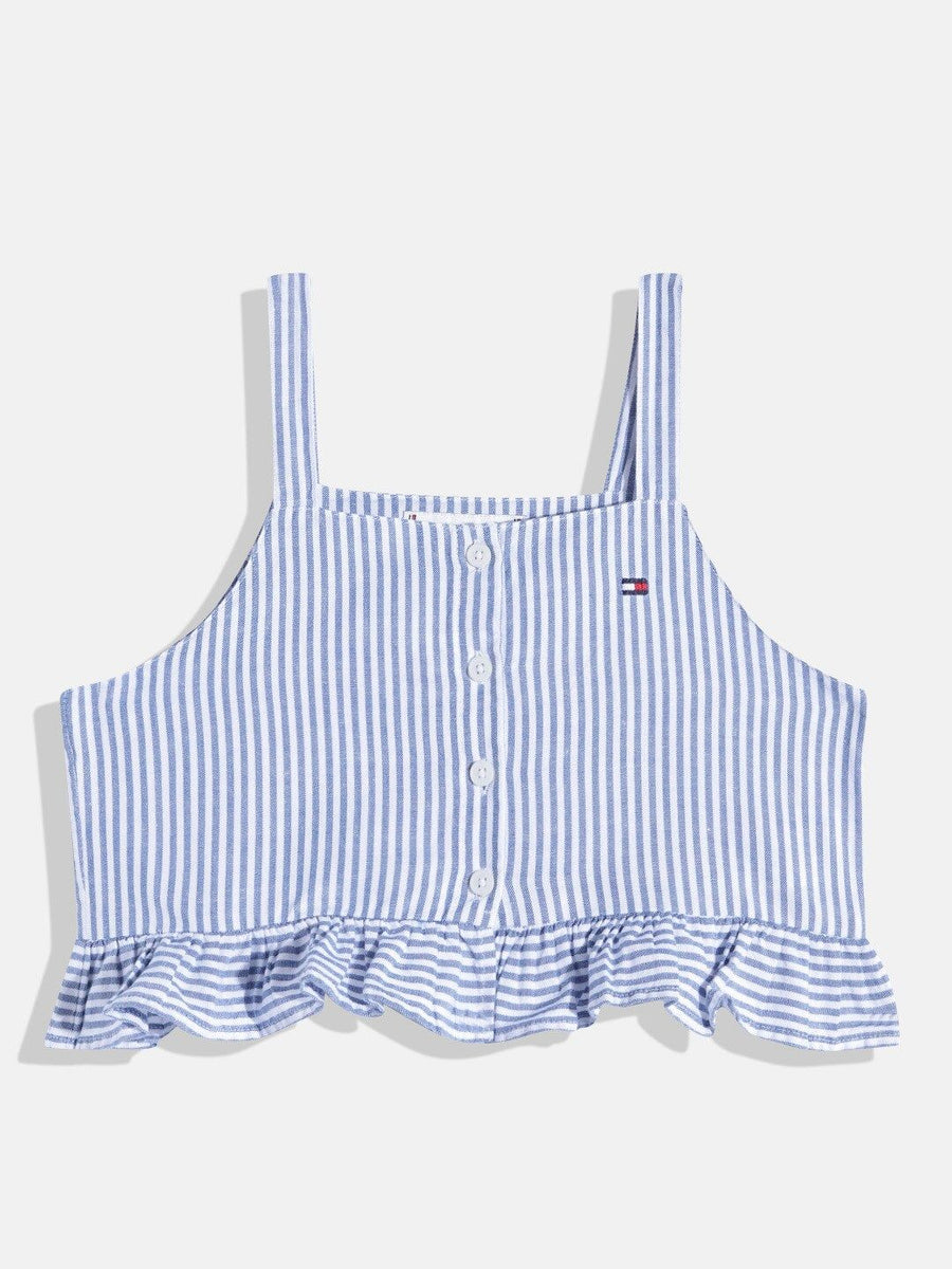 Tommy Hilfiger Girls Striped Top with Ruffle Detail