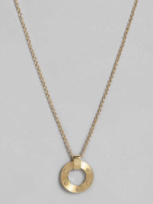 Tommy Hilfiger Women Gold-Plated Stainless Steel Circular-Shaped Pendant With Chain