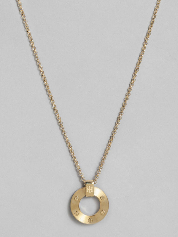 Tommy Hilfiger Women Gold-Plated Stainless Steel Circular-Shaped Pendant With Chain