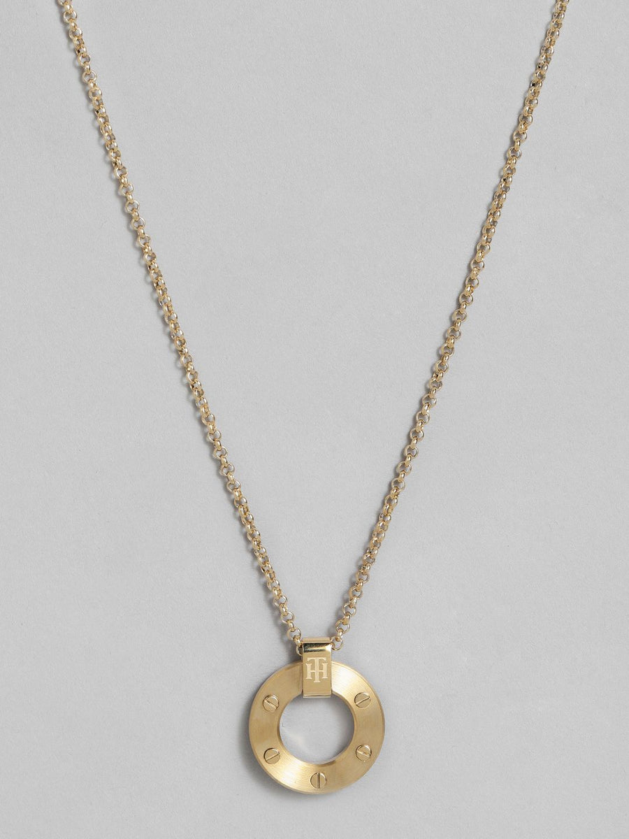 Tommy Hilfiger Women Gold-Plated Stainless Steel Circular-Shaped Pendant With Chain