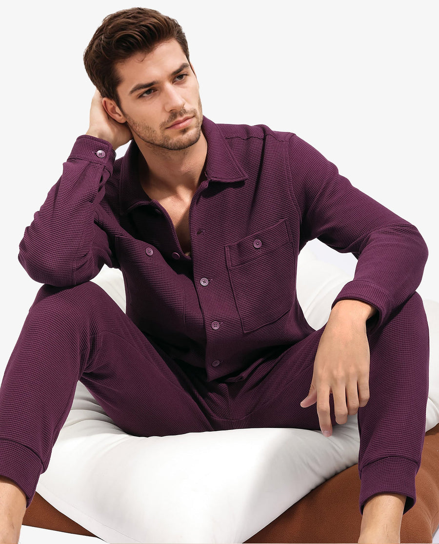 Rare Rabbit Men's Elric Dark Purple Cotton Plain Regular Fit Full Sleeve Spread Collar Jacket