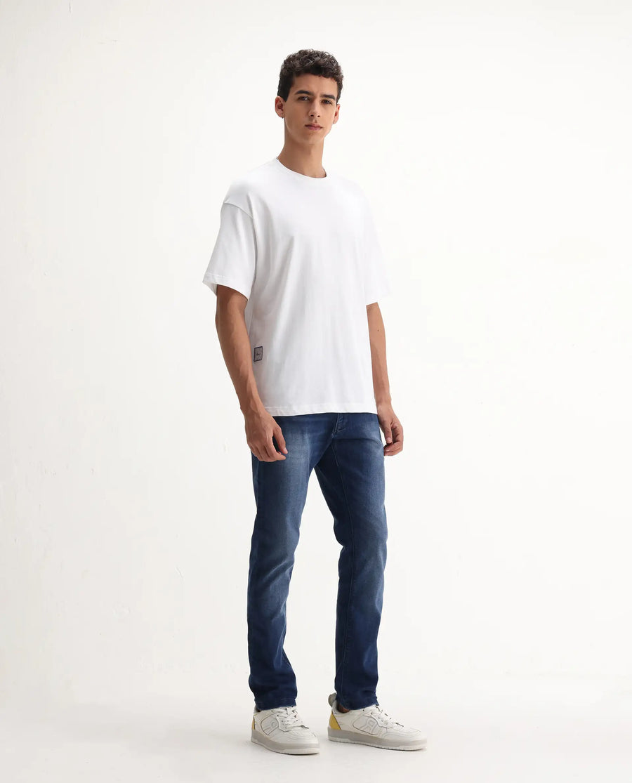 Rare Rabbit Men's Emilem Light Blue Cotton Blend Plain Hawk Slim Fit Jeans